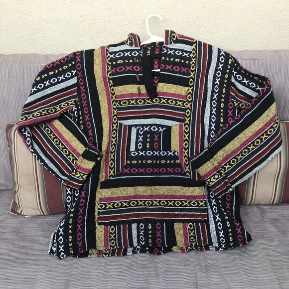 Brand New Mexican Hoodie Woven Front Pocket Fall Colors Toggles Unisex NWOT Nice - Picture 11 of 12
